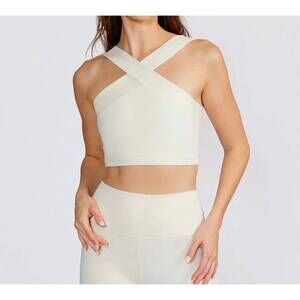 NEW CREAM YOGA leah cross neck bra top in cream